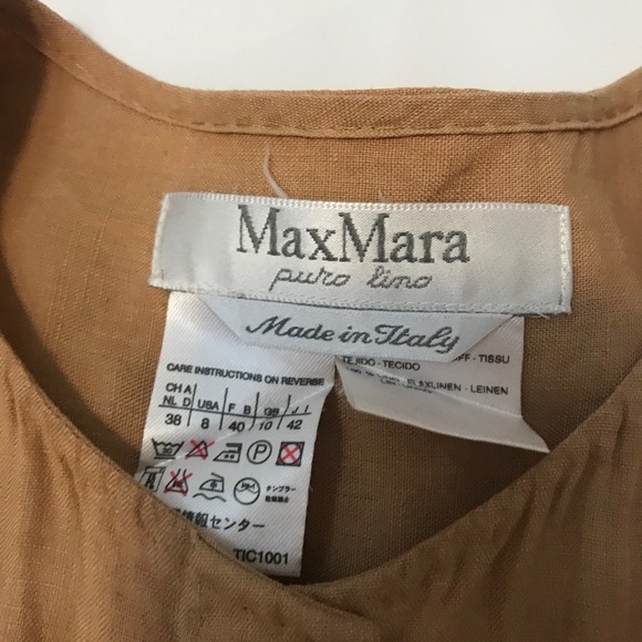 Max Mara Pure Linen Tan No Collar Blouse Size US 8 - Picture 2 of 3